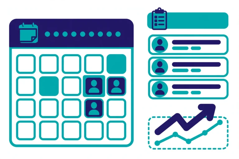 Illustration of a calendar with patients representing dental patient growth