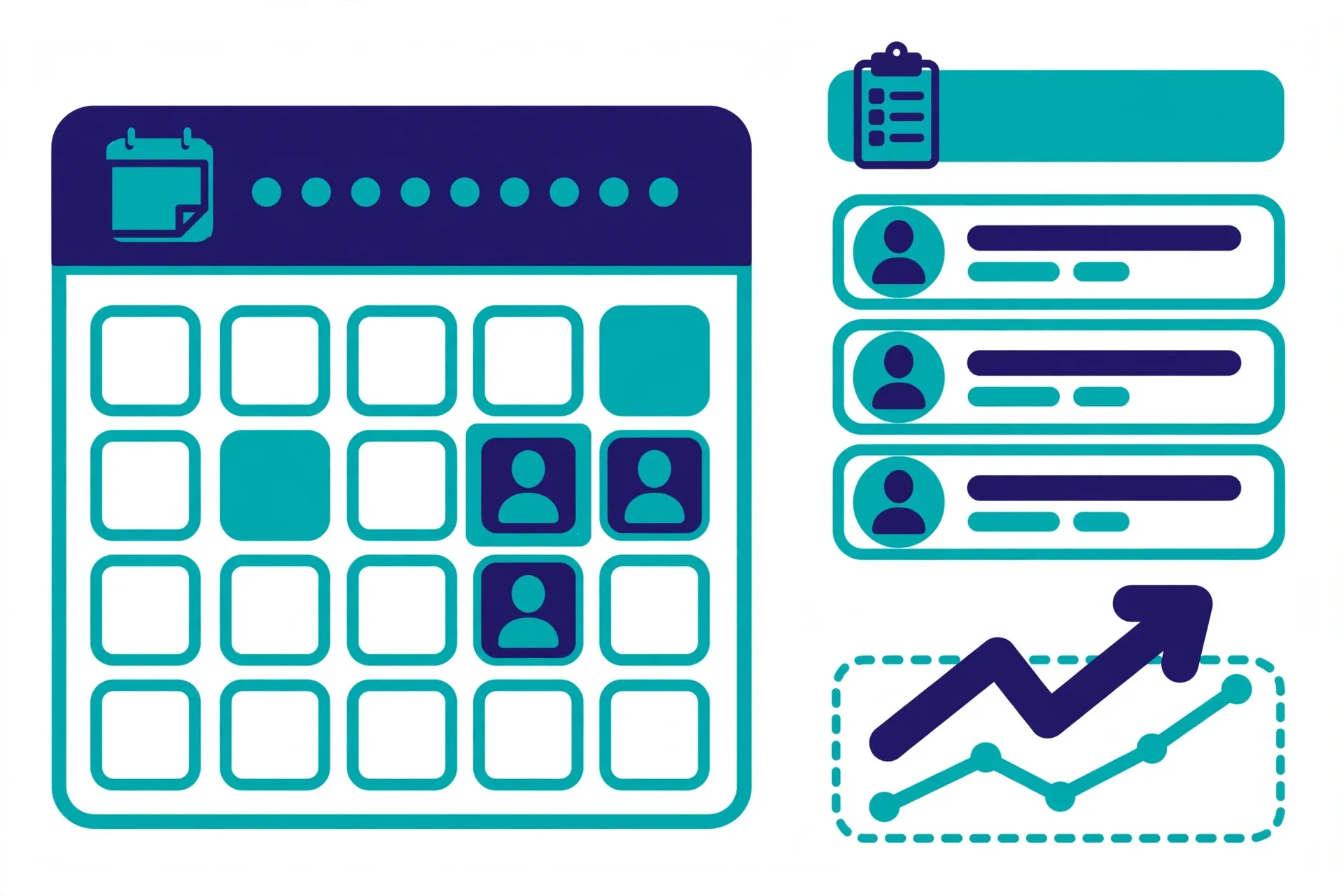 Illustration of a calendar with patients representing dental patient growth