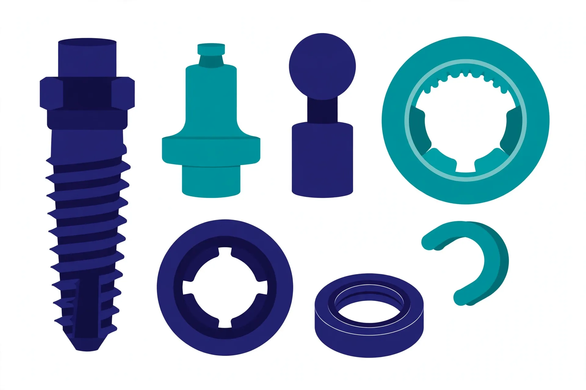 Close-up of dental implant attachments used to secure removable overdentures